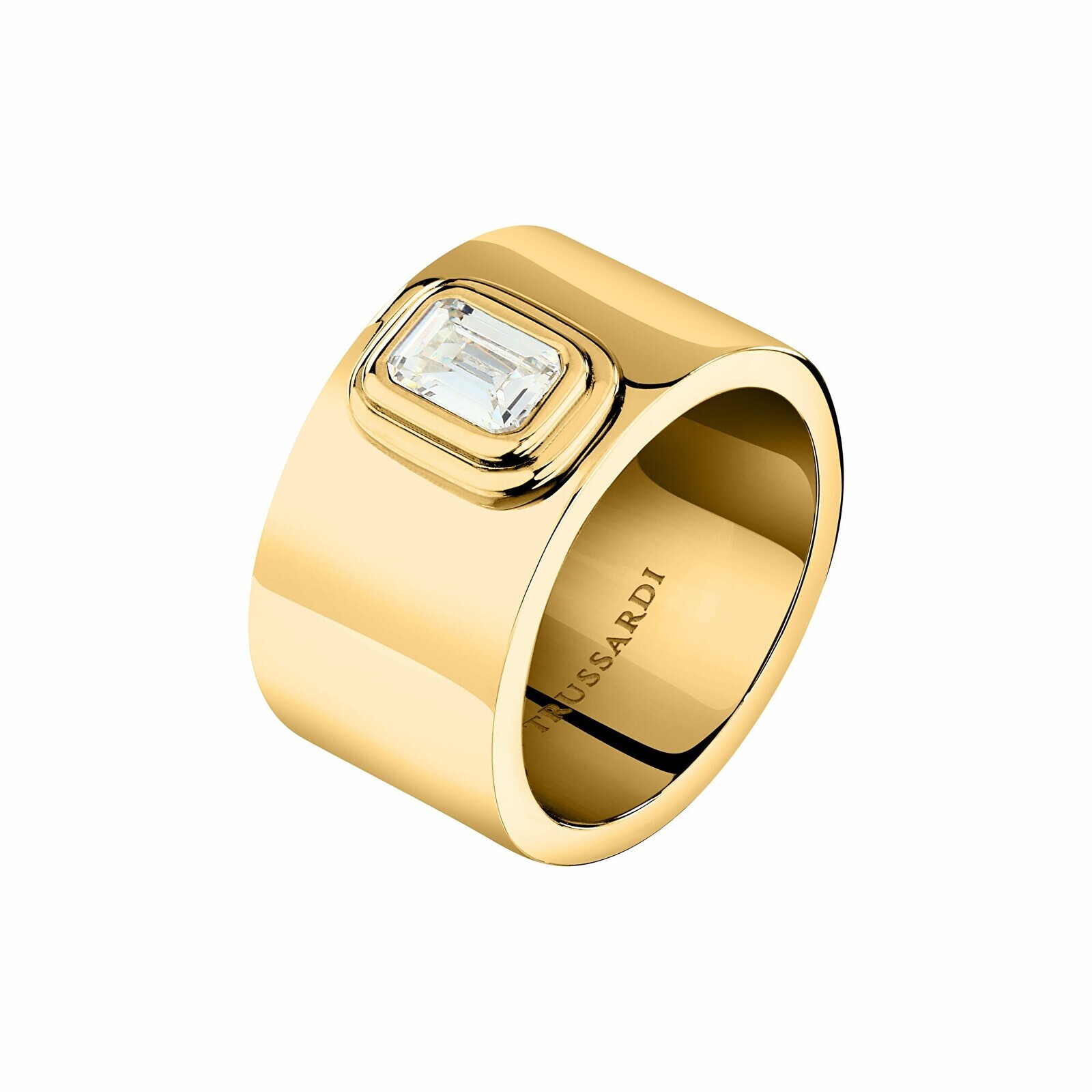 Trussardi Třpytivý pozlacený prsten z oceli T-Design TJAYV0201 56 mm