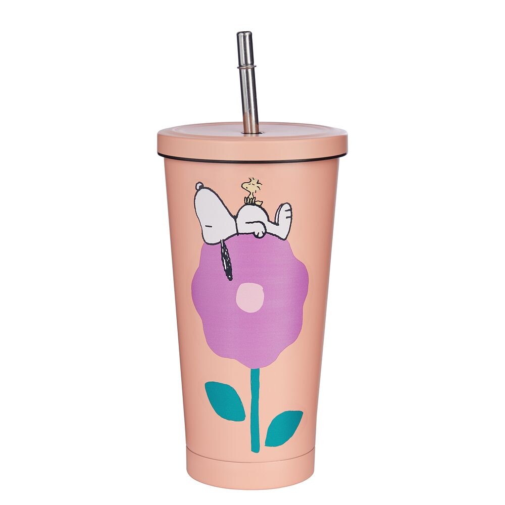 PEANUTS Kelímek nerezový s brčkem 500 ml - oranžová