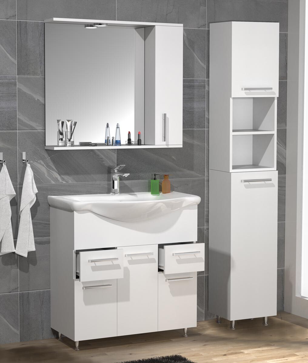 4dílná umyvadlová skříňka Lisalo XL, bílá