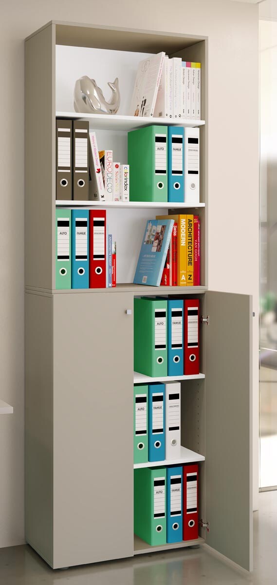 Kancelářská skříň Lona 2XL s otočnými dveřmi + policí, šedá