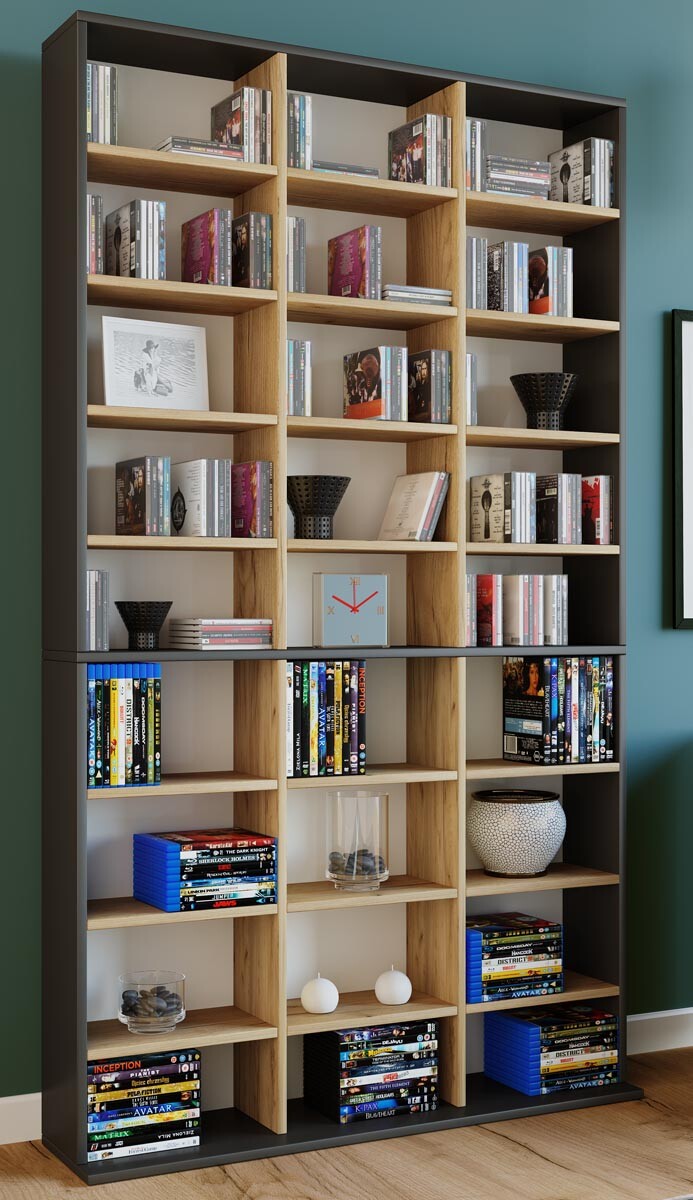 Dřevěný stojan na CD a DVD Megosa XL, antracitová