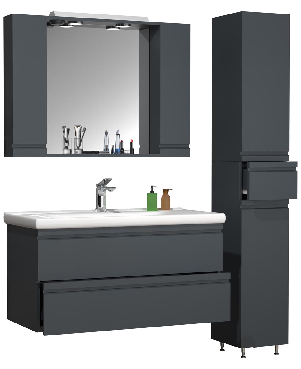 4dílná umyvadlová skříňka Silora XL, antracitová