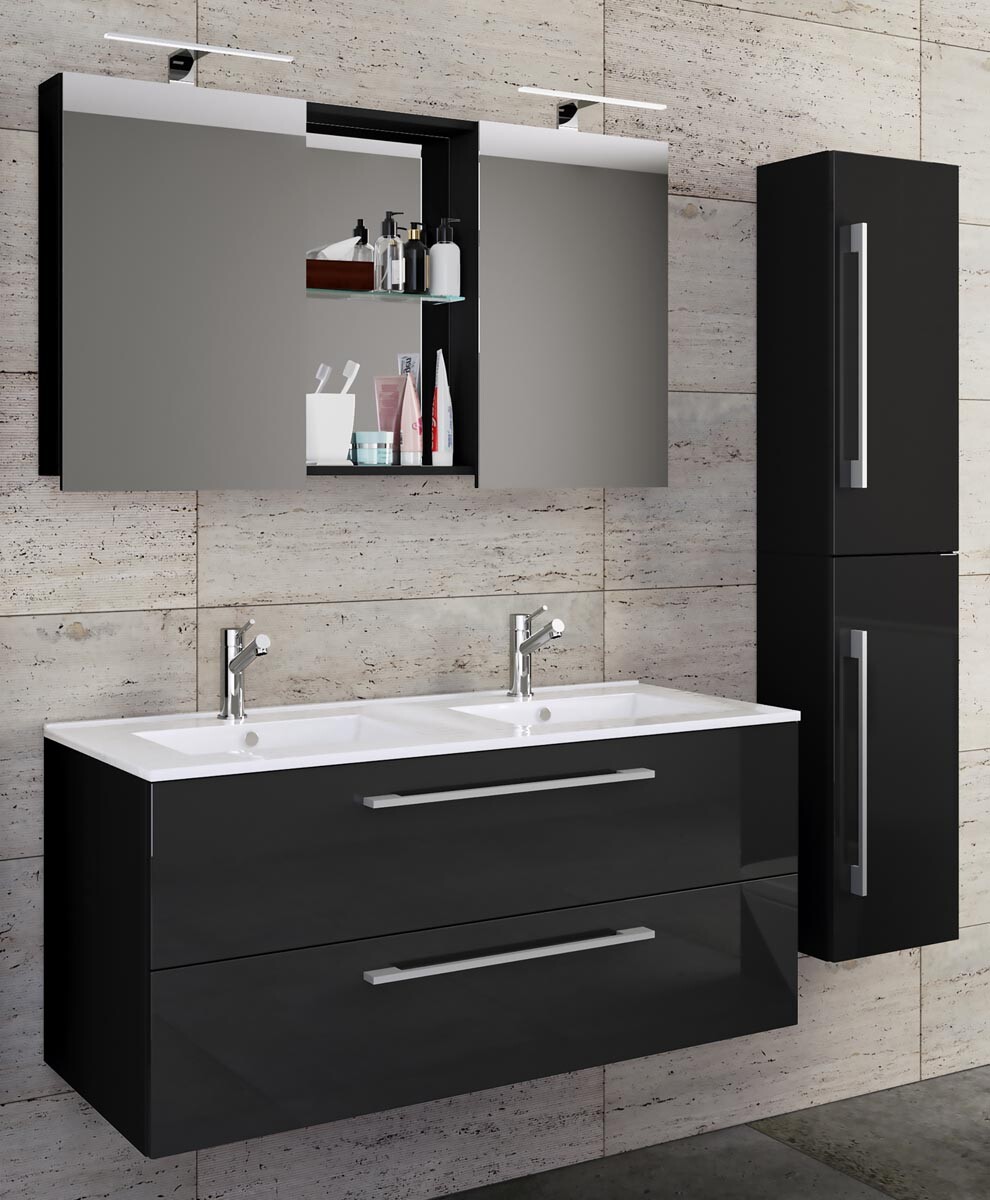 4dílná umyvadlová skříňka Budasi s vysokou skříňkou, umyvadlová, černá
