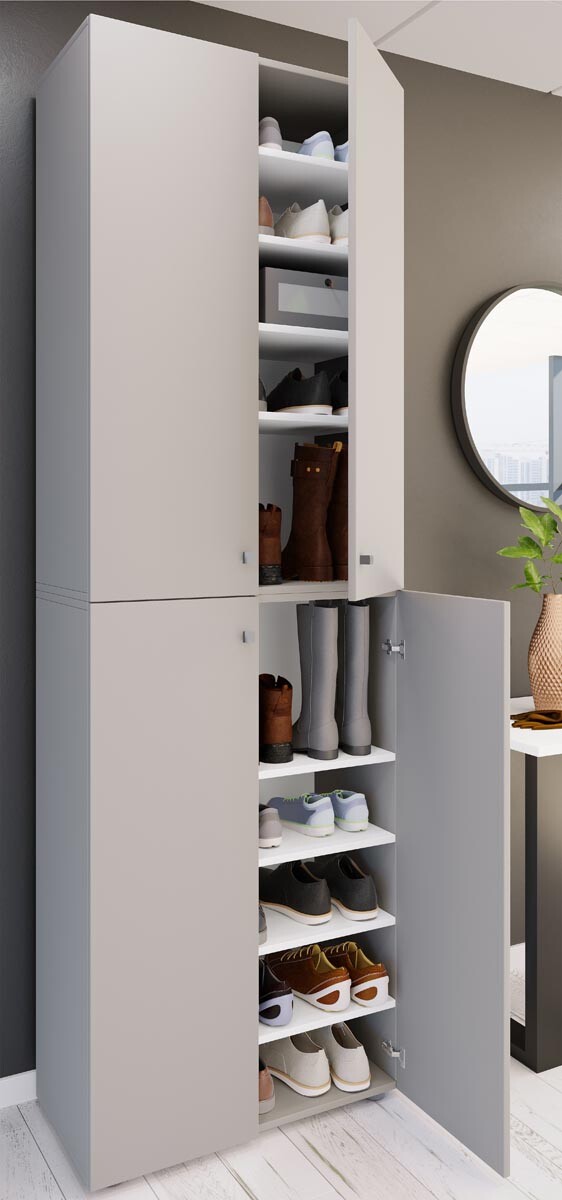 Botník Lona 2XL s 10 přihrádkami, otočné dveře, šedý