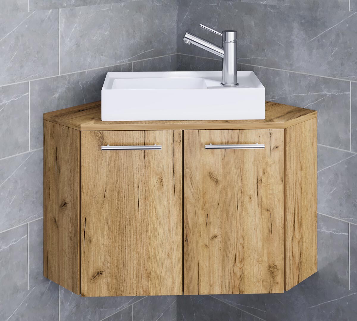 2dílná rohová umyvadlová skříňka Vilosa, dub medový