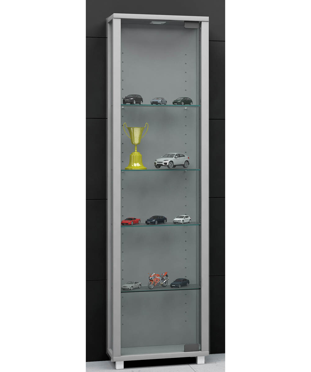 Vitrína Edana Mini s LED osvětlením, stříbrná