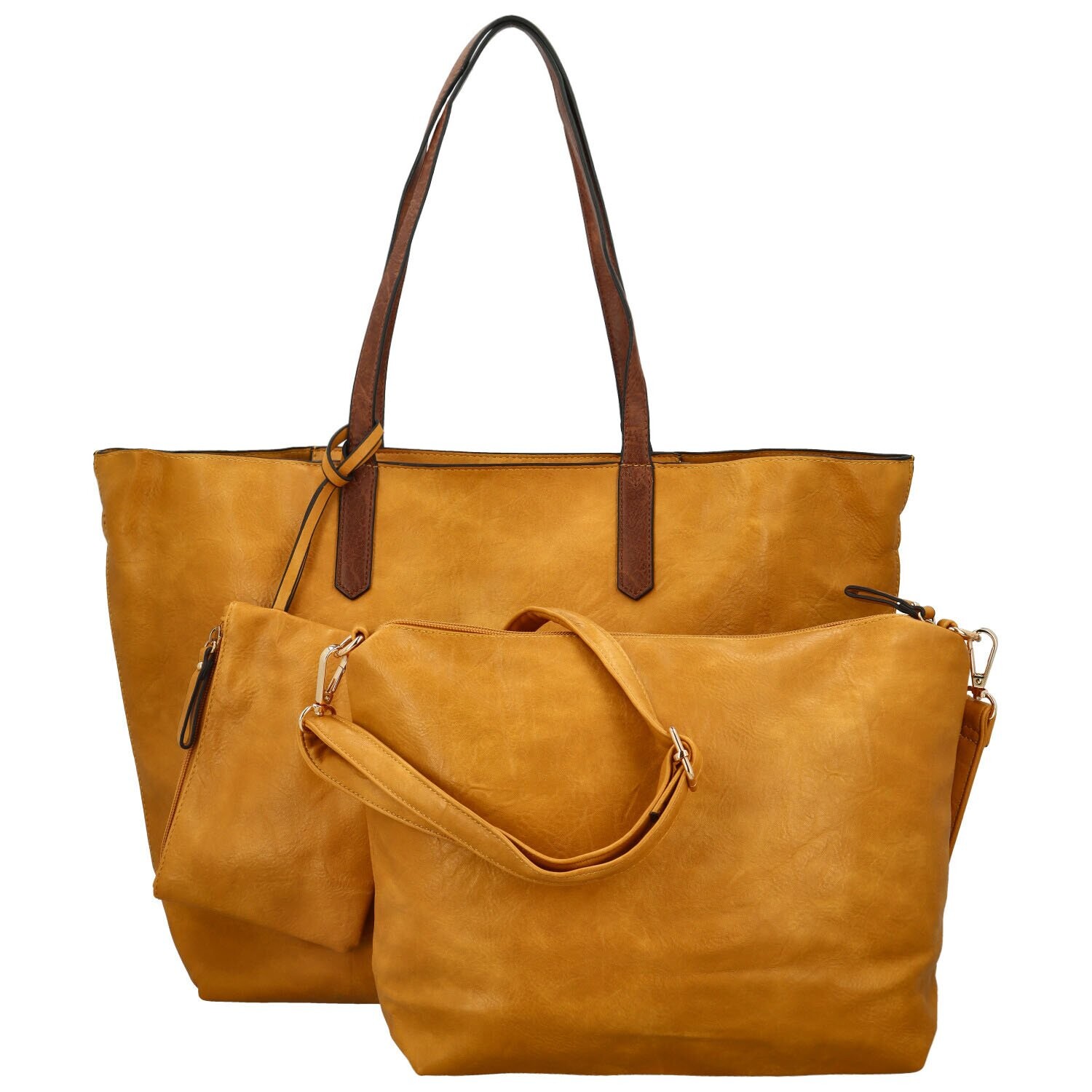 Módní dámský set koženkových kabelek Marfa, žlutý