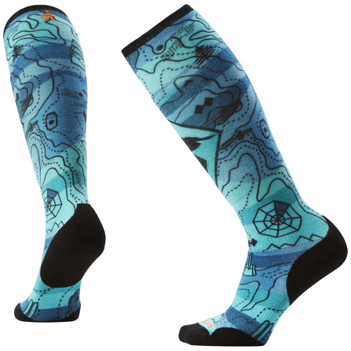 Lyžařské ponožky Smartwool W Ski Targeted Cushion Topo Treasures Print OTC Velikost ponožek: 34-37 / Barva: černá/modrá