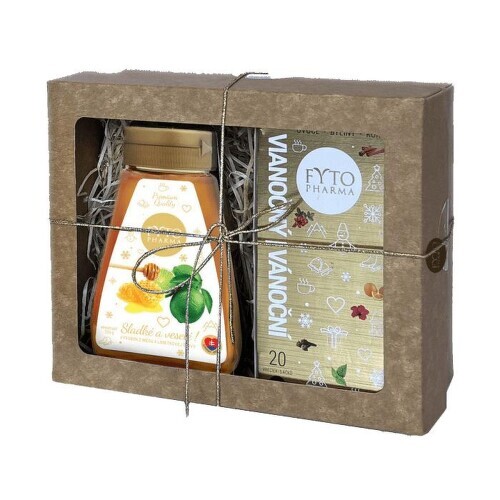 FytoPharma Dárková kazeta Vánoční čaj (20× 2 g) a med s limetkou (250 ml)