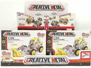 Kovová stavebnice na šroubování, 91 dílů, s nářadím (mix)