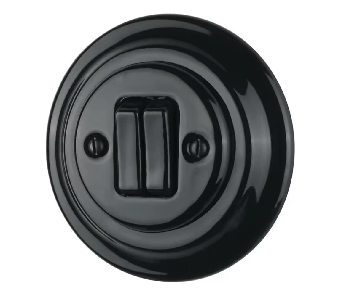 Bohemia-Design - Porcelánový retro dvojitý vypínač s rámečkem č. 6+6 černá 12359370