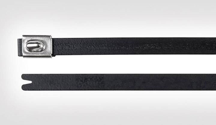 HellermannTyton 111-00289, MBT8SFC-SS316/SP-BK, stahovací pásky, 4.60 mm, 201 mm, černá, s kuličkovým uzávěrem, odolná vůči UV záření, 1 ks