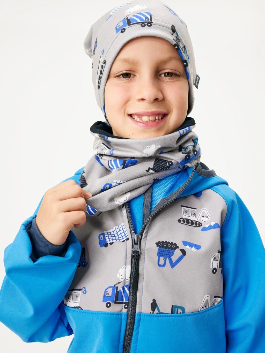 Unuo Unuo, Dětský nákrčník z fleecu Basic, Bagr 8596227161102