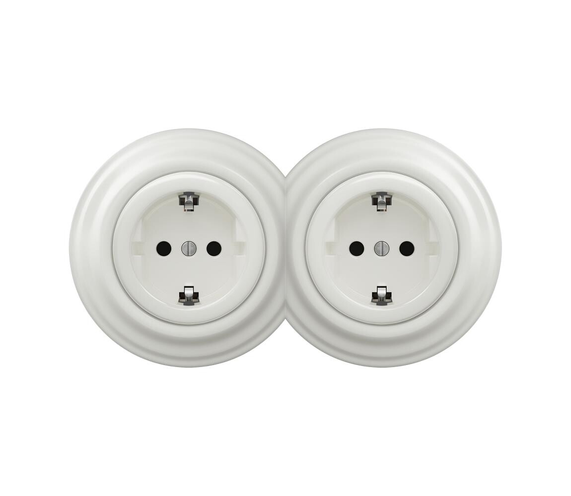 lap - Dvojitá retro zásuvka domovní s rámečkem SCHUKO 230V/16A bílá 2xKA0008+2xKA0106