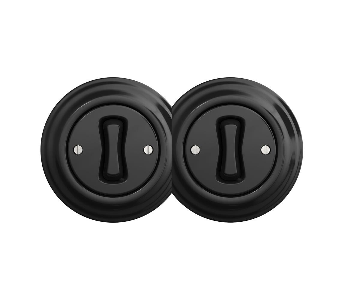 lap - Dvojitý retro jednopólový vypínač s rámečkem č. 1 černá 2xKA0017+2xKA0010