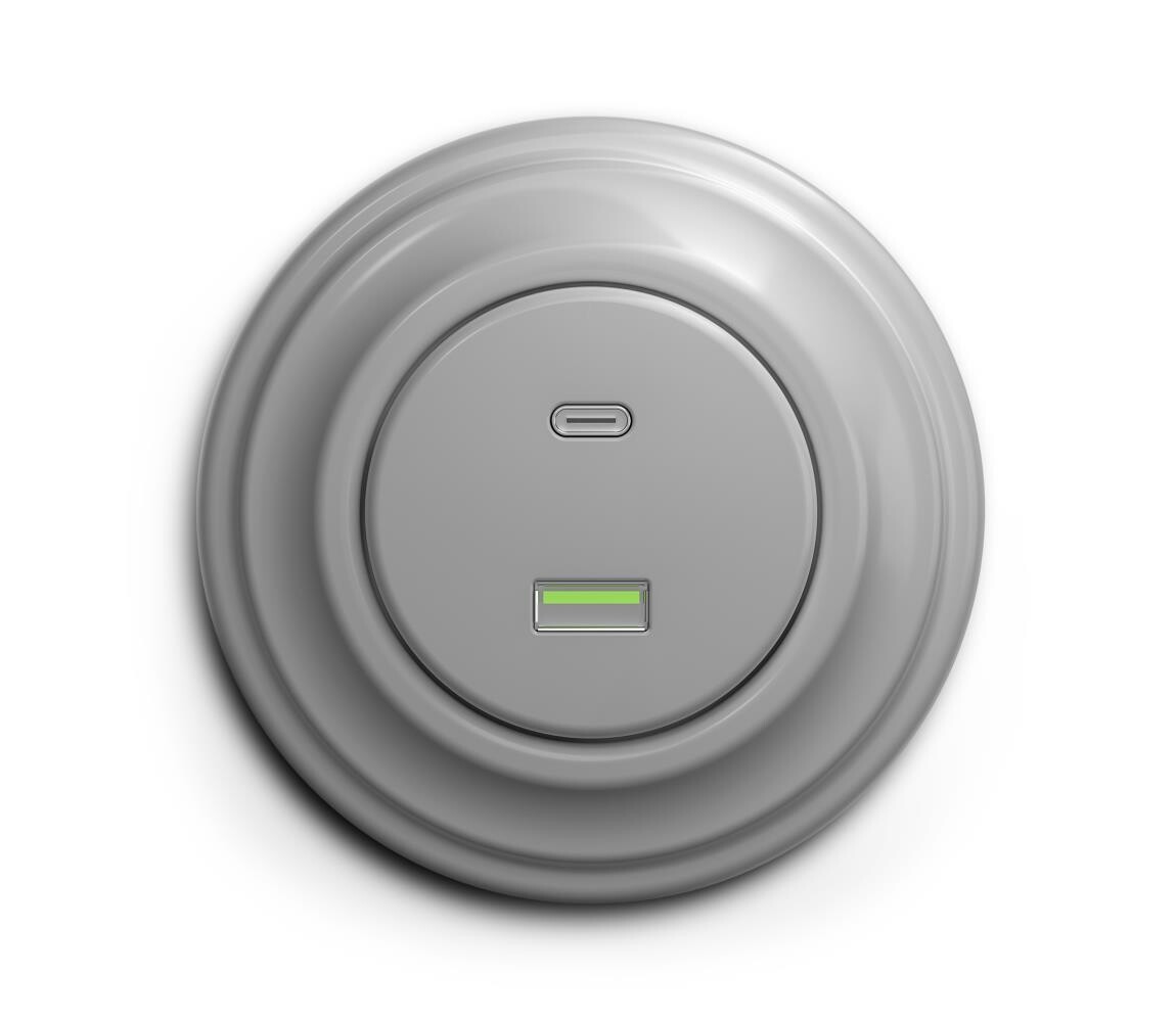 lap - Retro USB zásuvka A+C s rámečkem šedá KA0052+KA0087