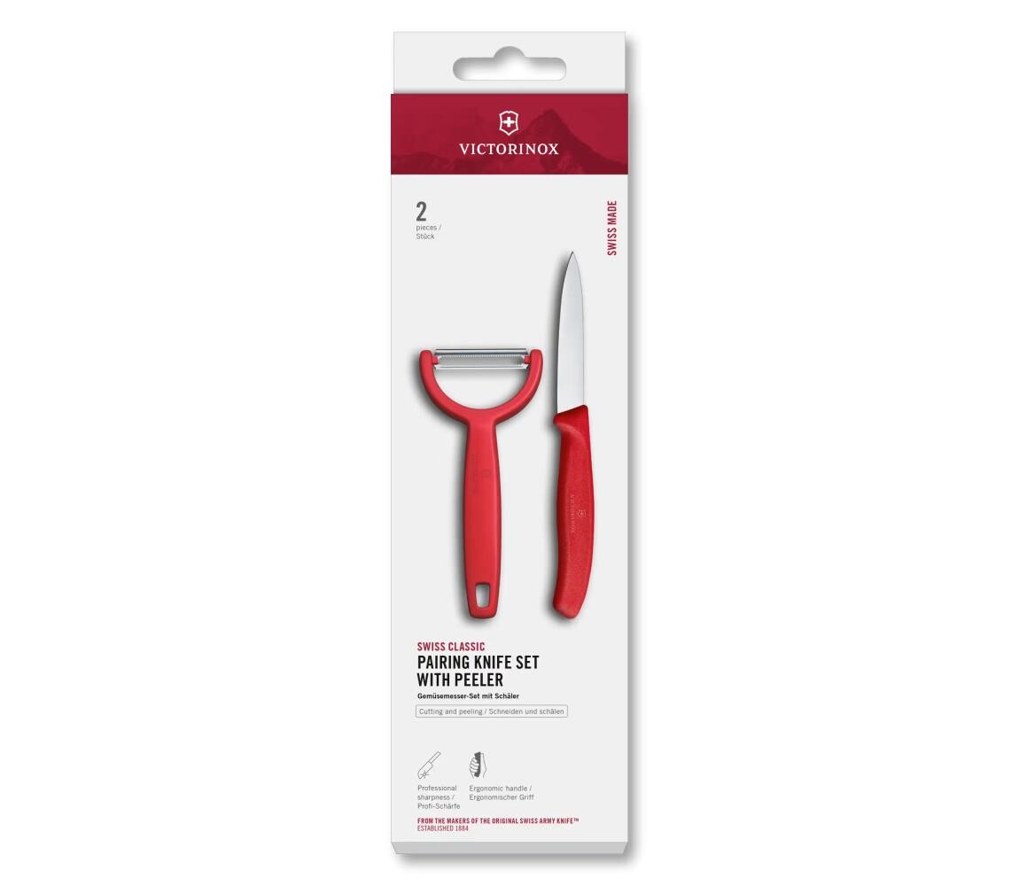 Victorinox - Sada kuchyňský nůž se škrabkou SWISS CLASSIC červená 6.7111.22C1