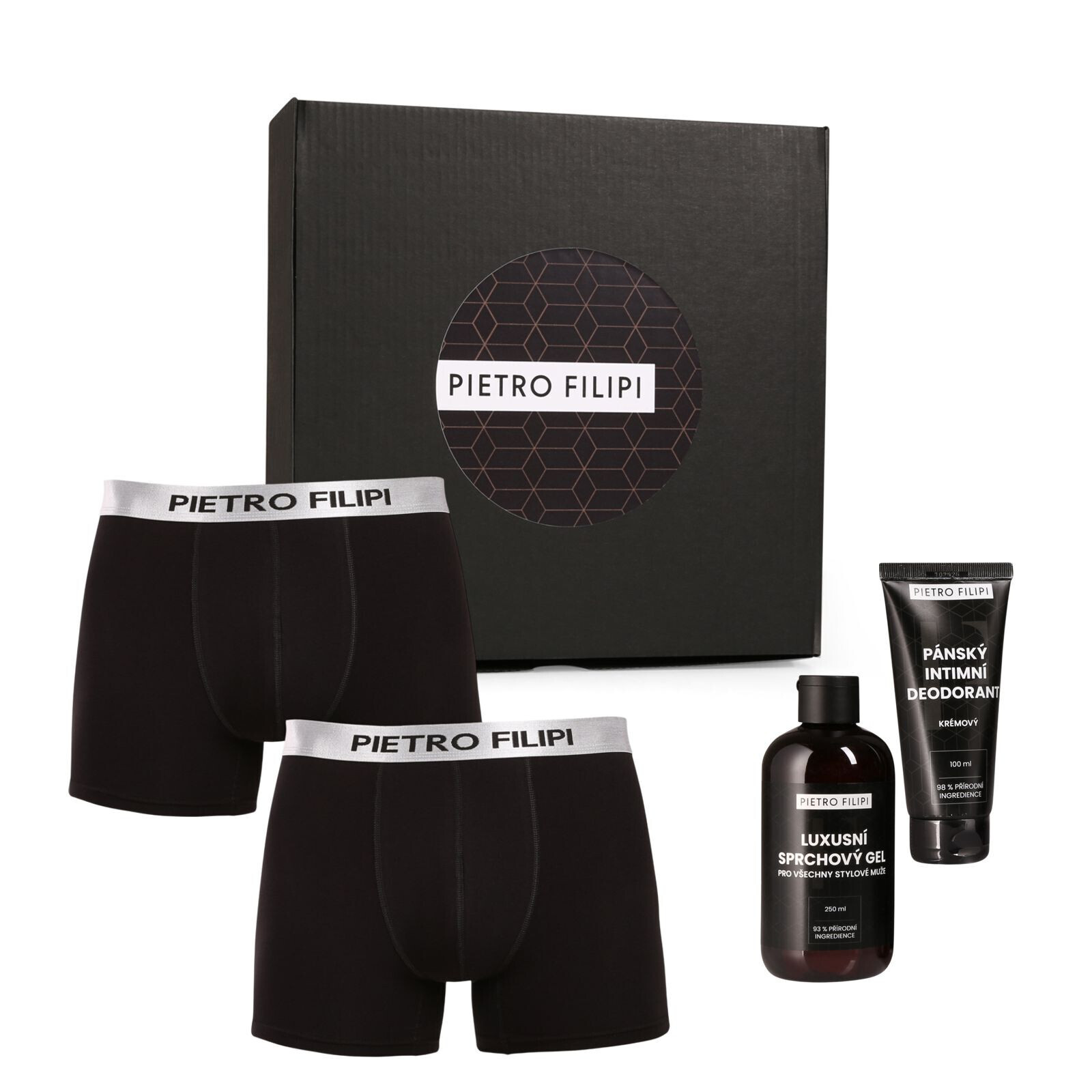 Pánská dárková sada 2PACK boxerky Metalic a kosmetika Pietro Filipi (4PBK1) M, trenky / trenýrky
