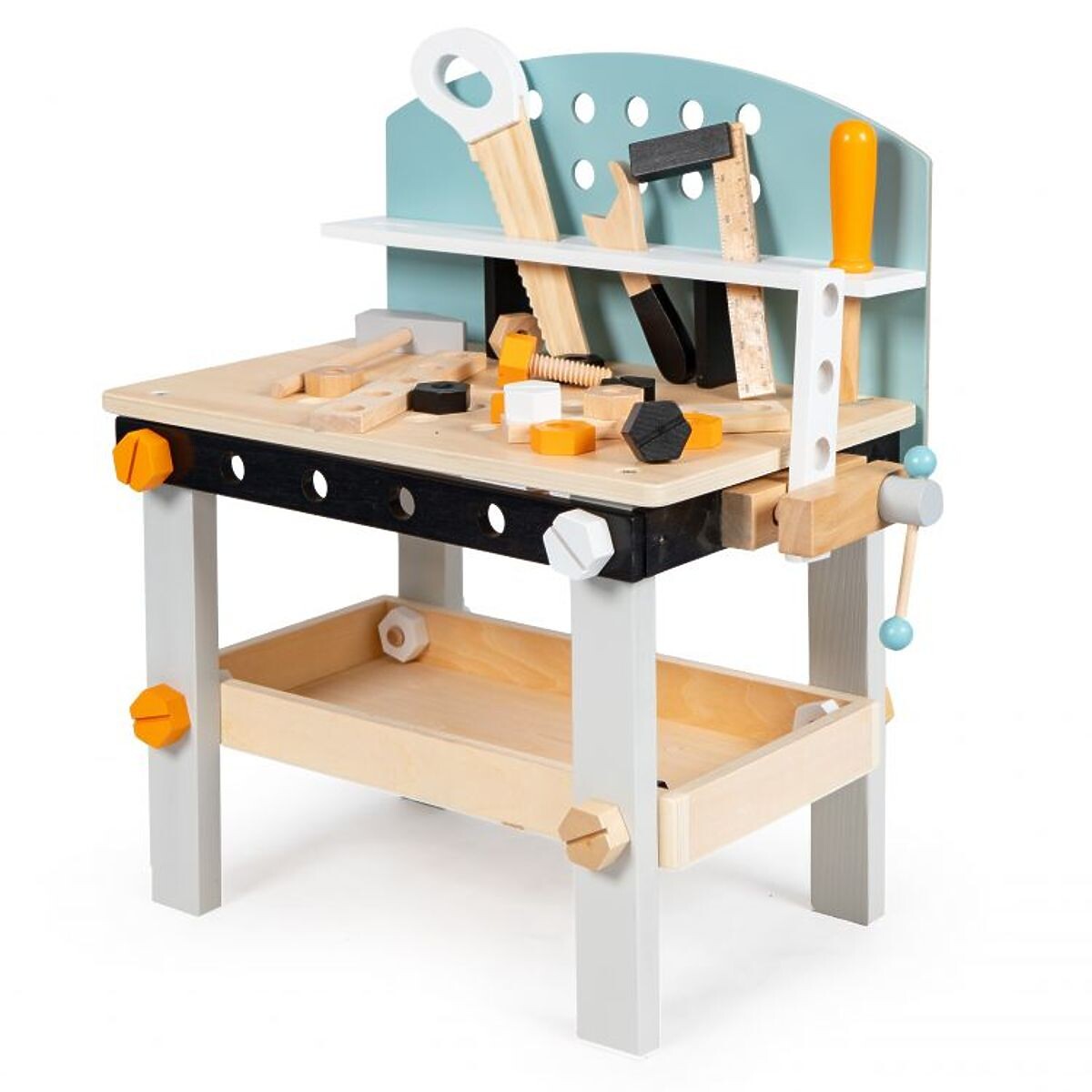 EcoToys Dřevěná dílna pro děti, pracovní s nástroji, 38 prvků ECOTOYS