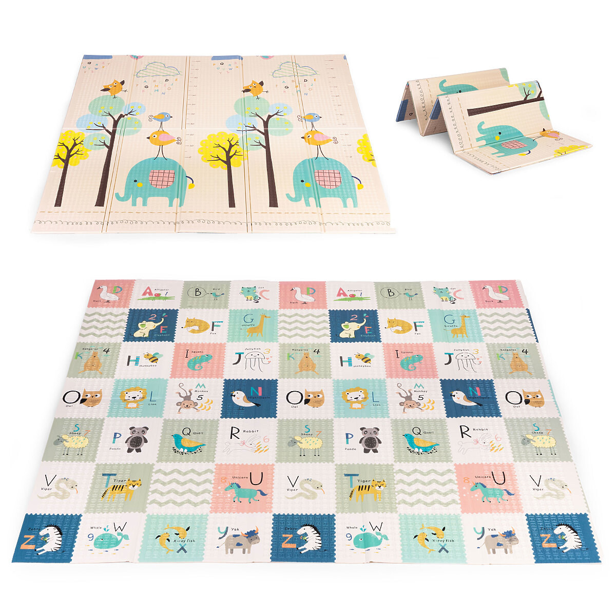 Pěnová podložka pro děti 200x180 cm vzdělávací oboustranná skládací měřítko růstu abeceda ECOTOYS