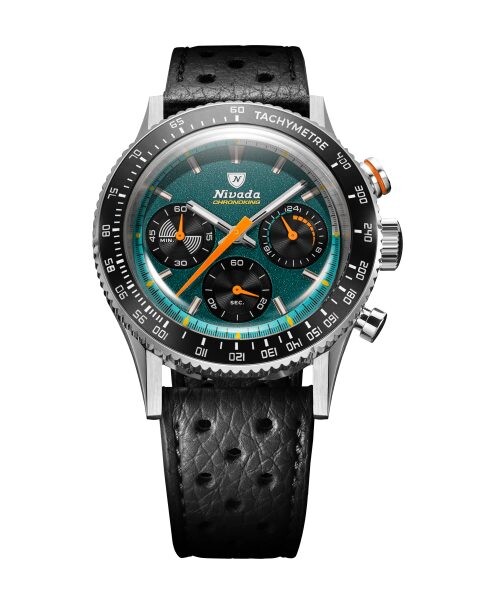 Nivada Grenchen Chronoking Mecaquartz Racing Green - Inter. Bezel - Black Racing Strap