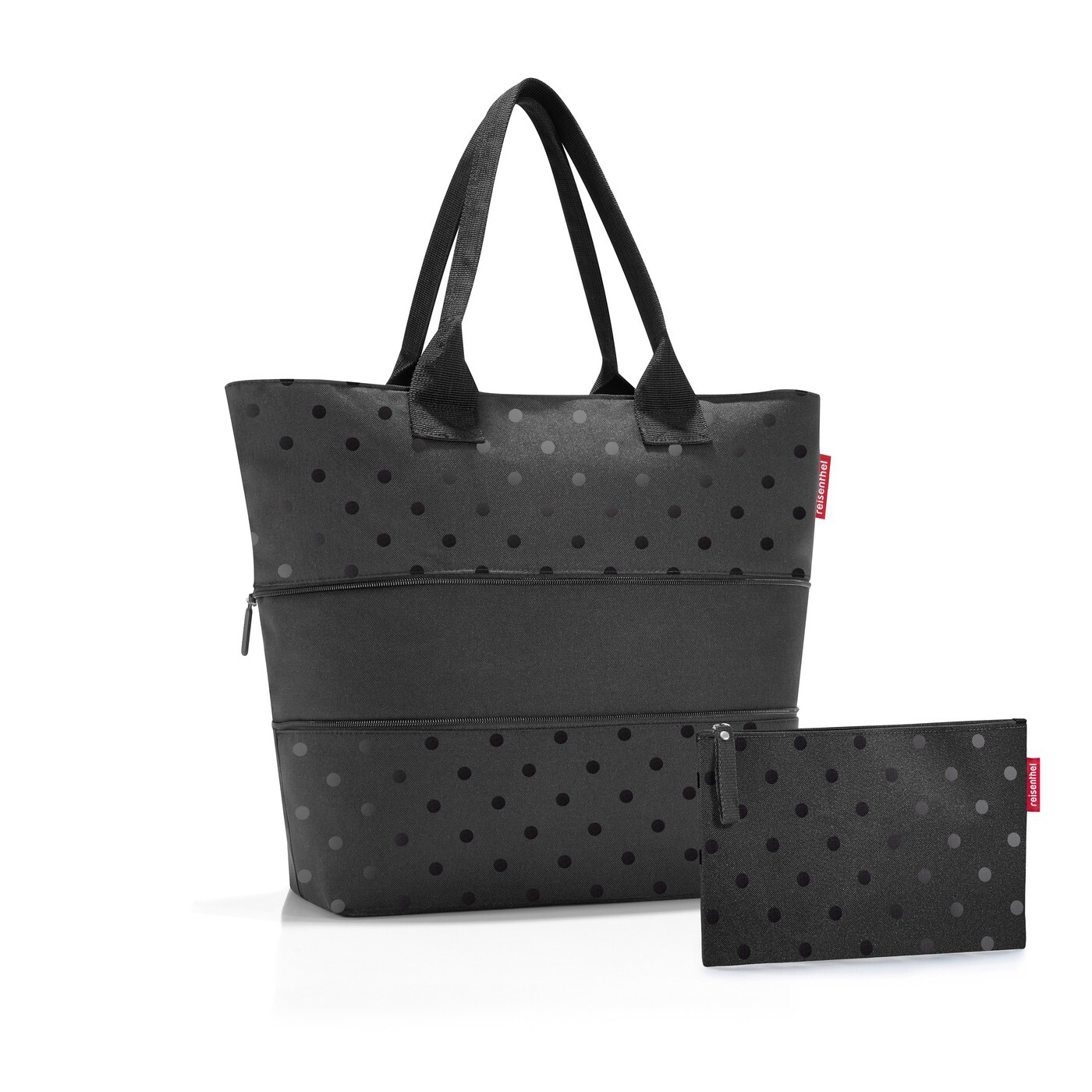 Sada kabelka a taštička na zip Reisenthel Shopper e1 set Glossy dots black