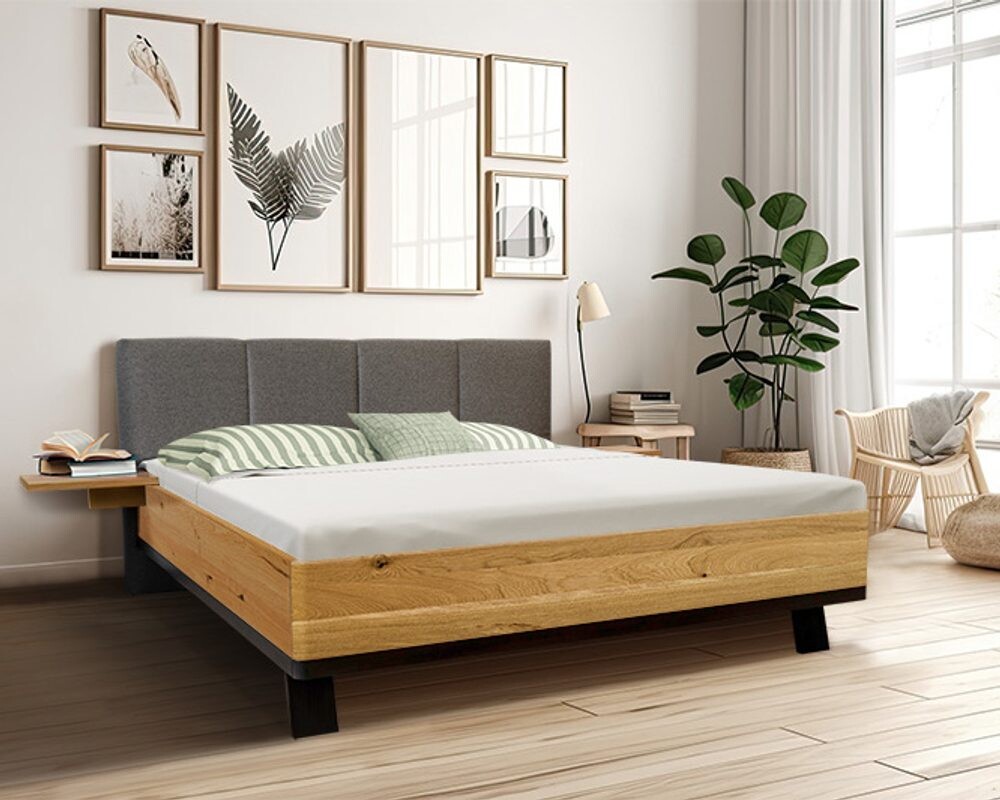 Ahorn Postel Salento 180x200 cm - divoký dub / čalounění šedo-béžové