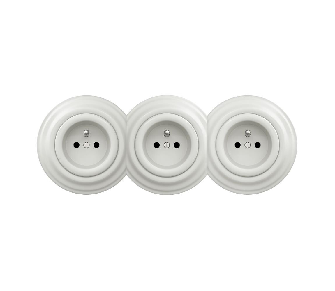 lap - Trojitá retro zásuvka domovní s rámečkem 230V bílá KA0009+2xKA0008+3xKA0006