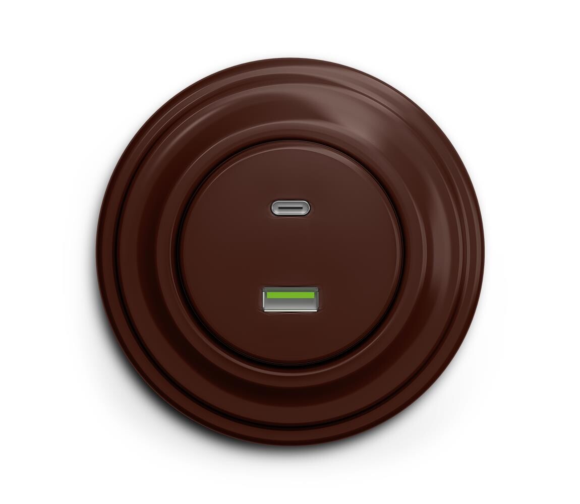 lap - Retro USB zásuvka A+C s rámečkem hnědá KA0034+KA0079