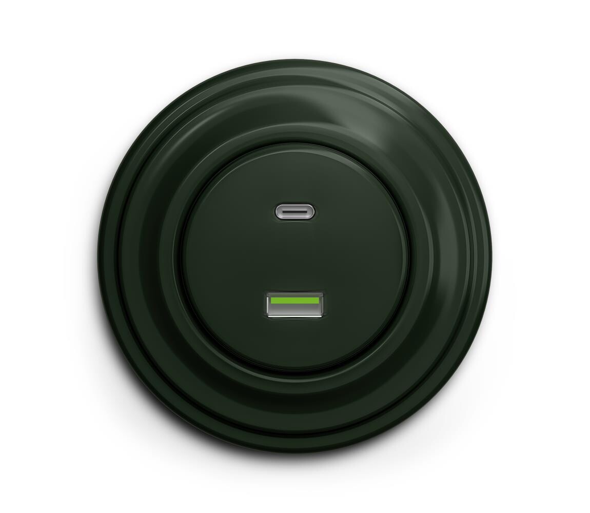 lap - Retro USB zásuvka A+C s rámečkem zelená KA0061+KA0091