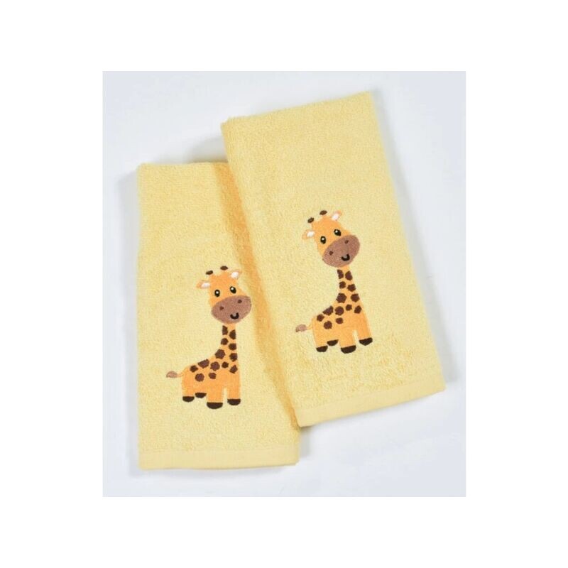 Ručník froté pro děti s výšivkou,Žirafa, žlutý, 30 x 50 cm