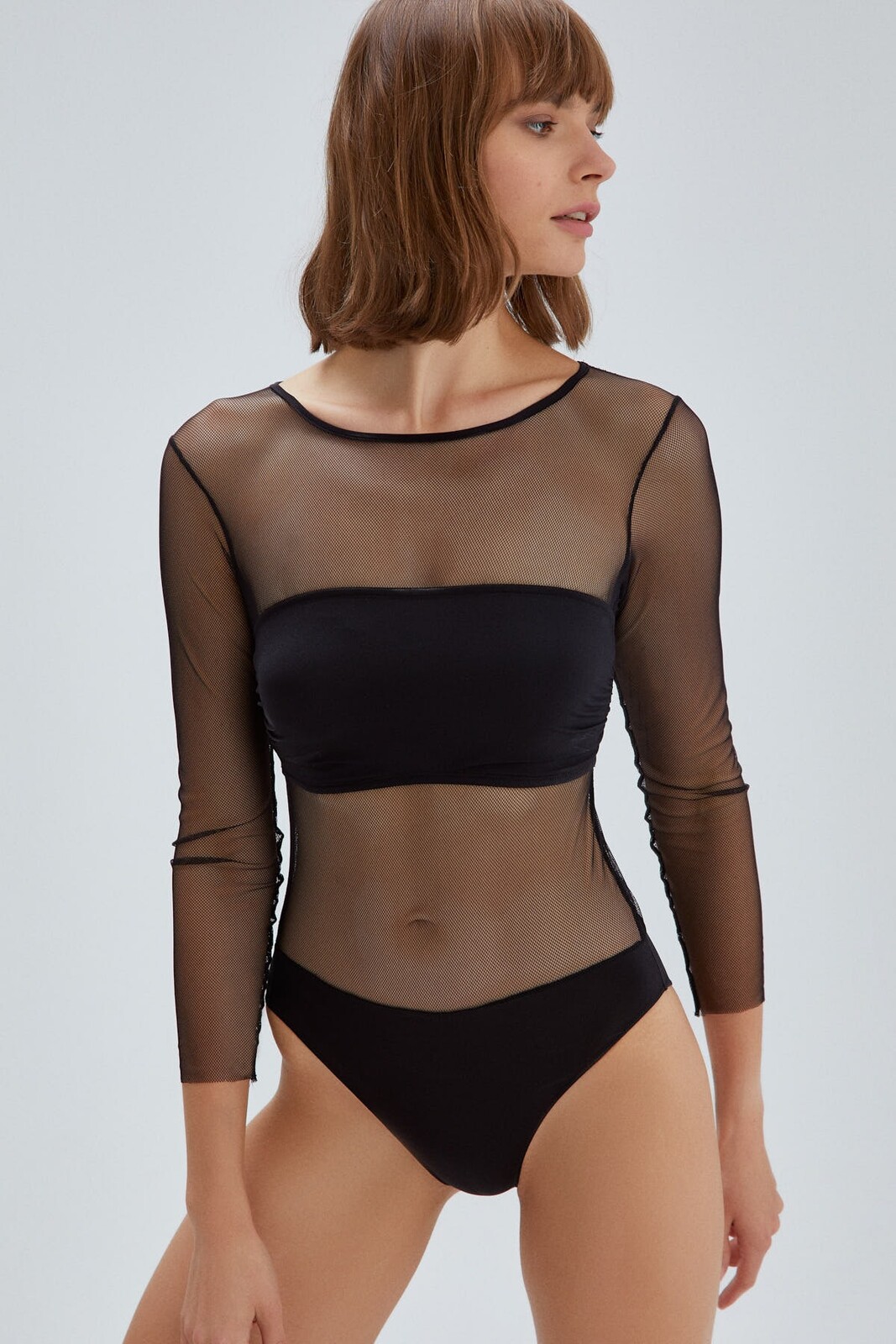 Dagi Black Amelia Mesh Long Sleeve Bodysuit