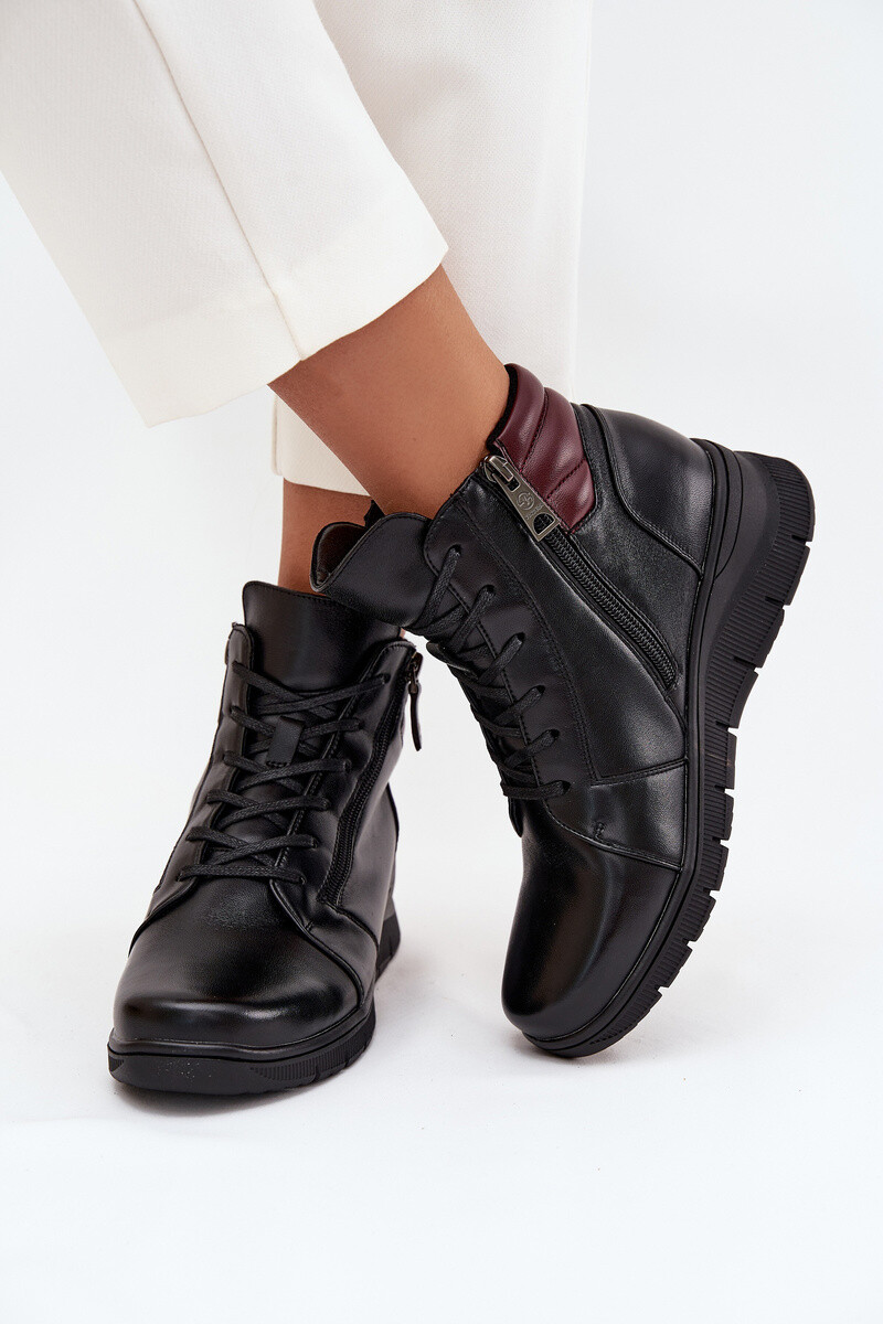 Kožené dámské kotníkové boty s podpatkem vyhřívané Vinceza