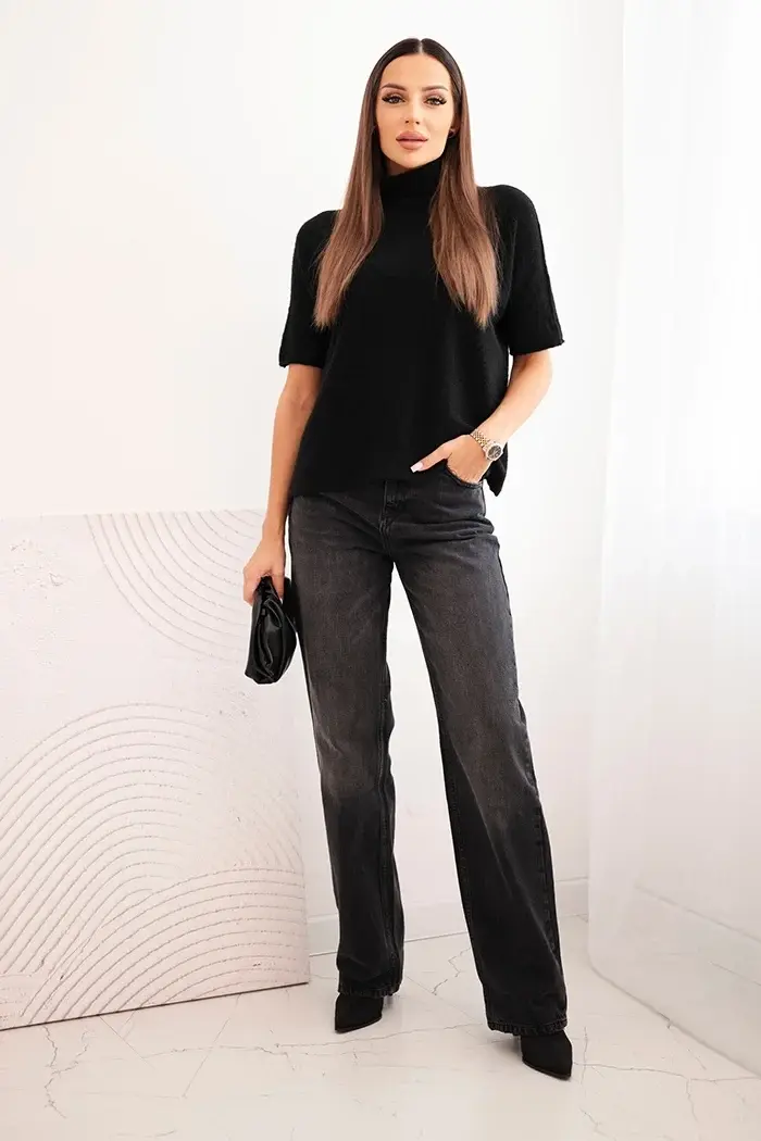 Kesi Włoski Dámský svetr s krátkým rukávem volného střihu černý