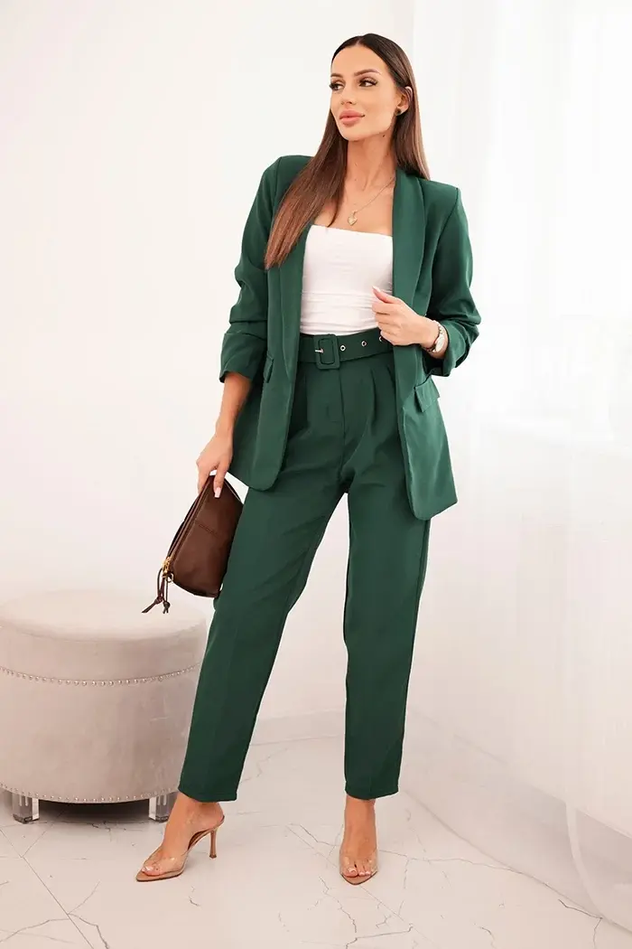 Kesi Włoski Elegantní souprava saka a kalhot tmavě zelená