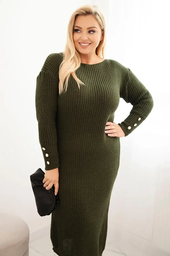 Kesi Włoski Dámská pletená šaty Plus Size s mohair khaki