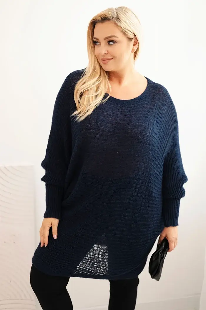 Kesi Włoski Dámský svetr Plus Size s mohair pončo modrý