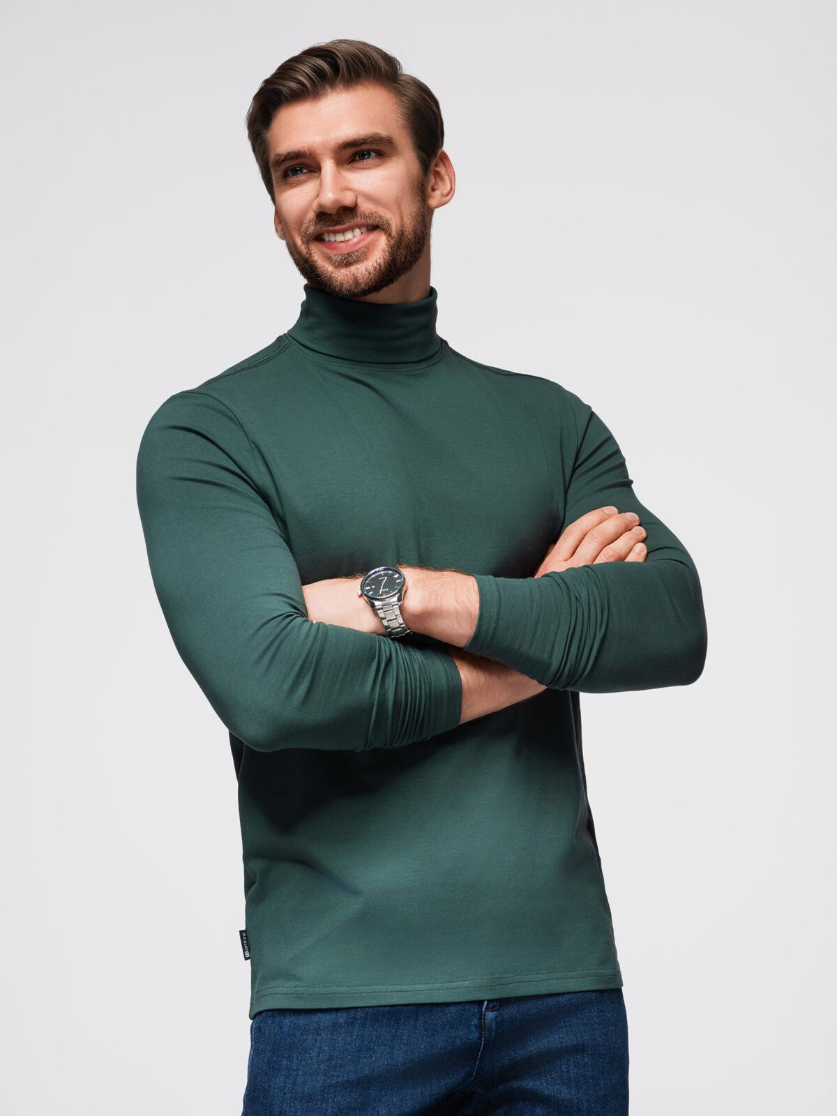 Ombre Men's plain turtleneck longsleeve - dark green