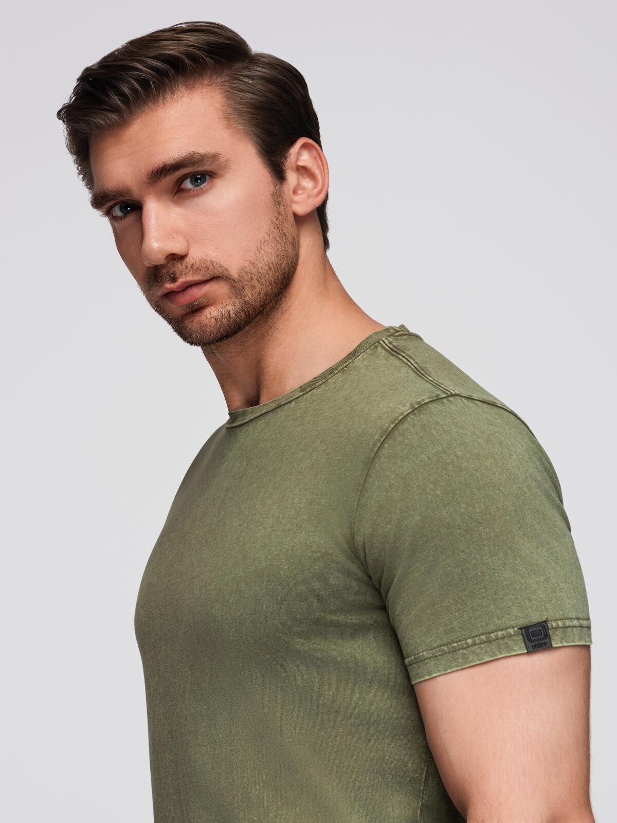 Ombre Men's t-shirt with wash effect - olive