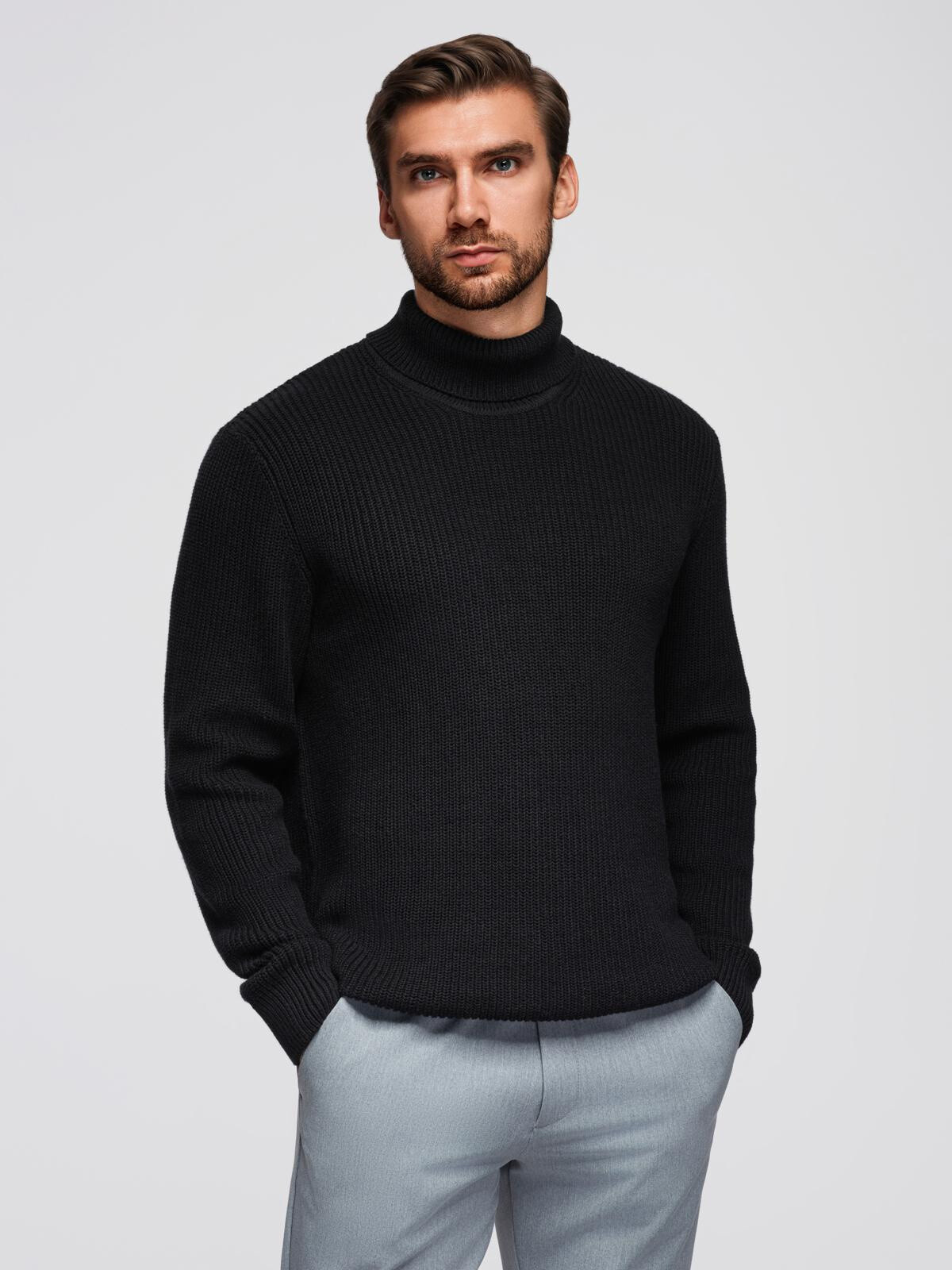 Ombre Men's classic cotton turtleneck sweater - black