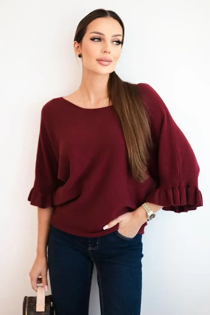 Kesi Włoski Dámský svetr s ozdobným manžetou bordový