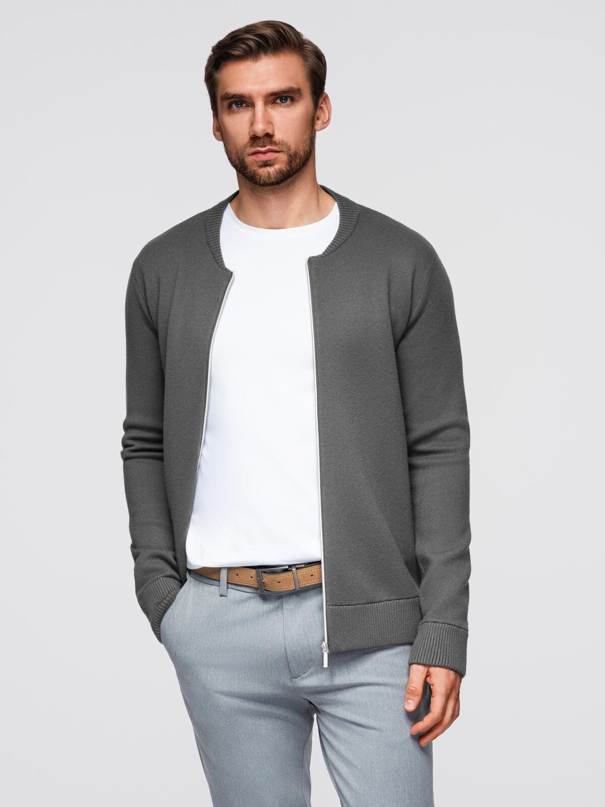 Ombre Men's plain zip sweater - graphite