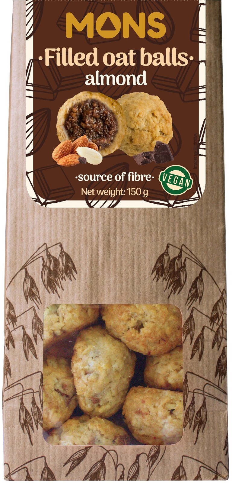 MONS Plněné ovesné kuličky s mandlemi a kakaem 150 g