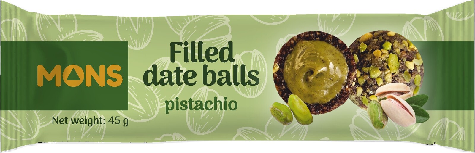 MONS Plněné datlové kuličky s pistáciemi 45 g