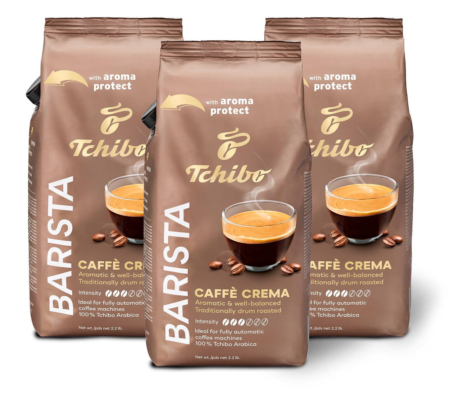 Tchibo - Barista Caffè Crema – 3x 1 kg zrnkové kávy - Intenzita: 3/6