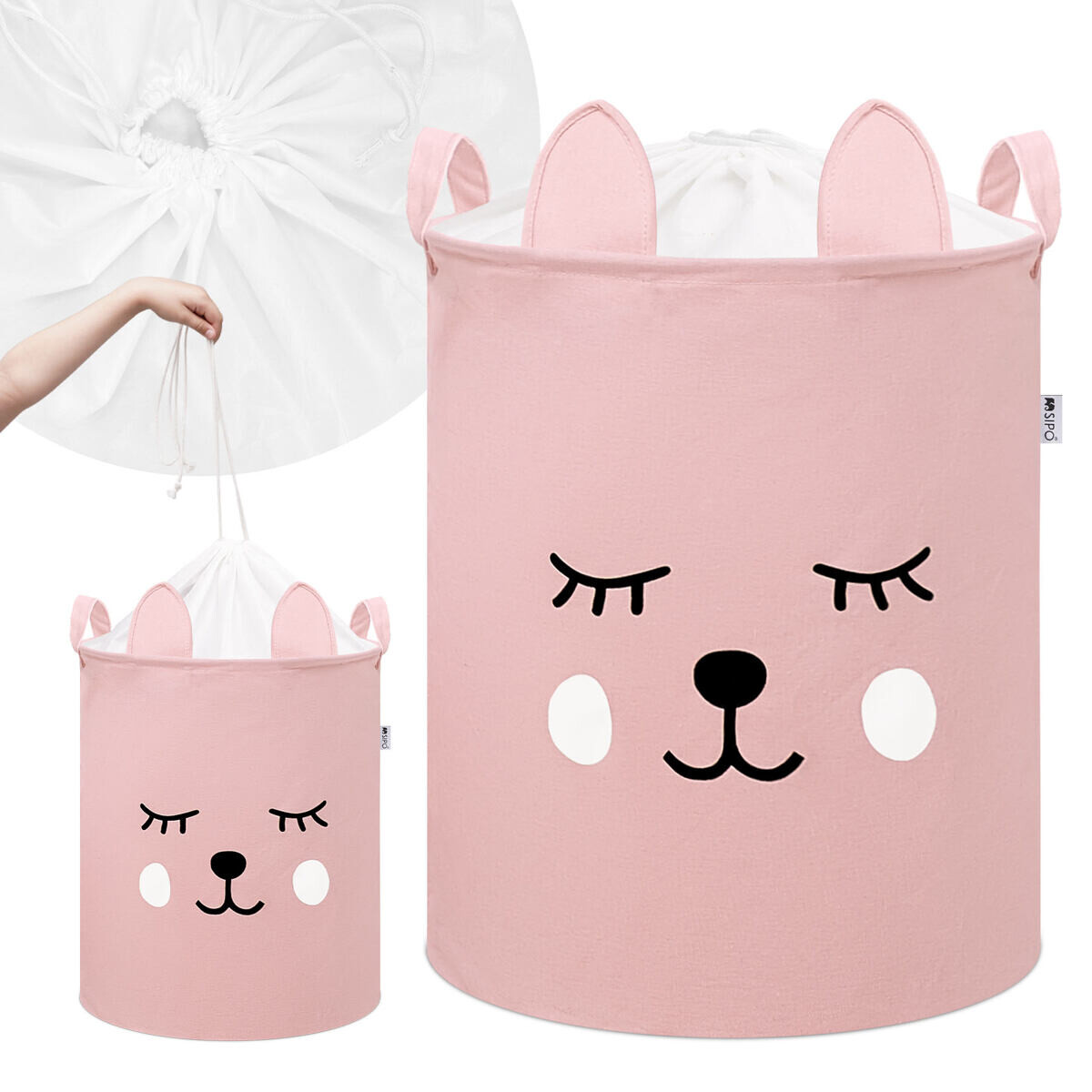 Sipo Koš na hračky se šňůrkou, skládací bavlněný / 43 l, Teddy Bear Pink
