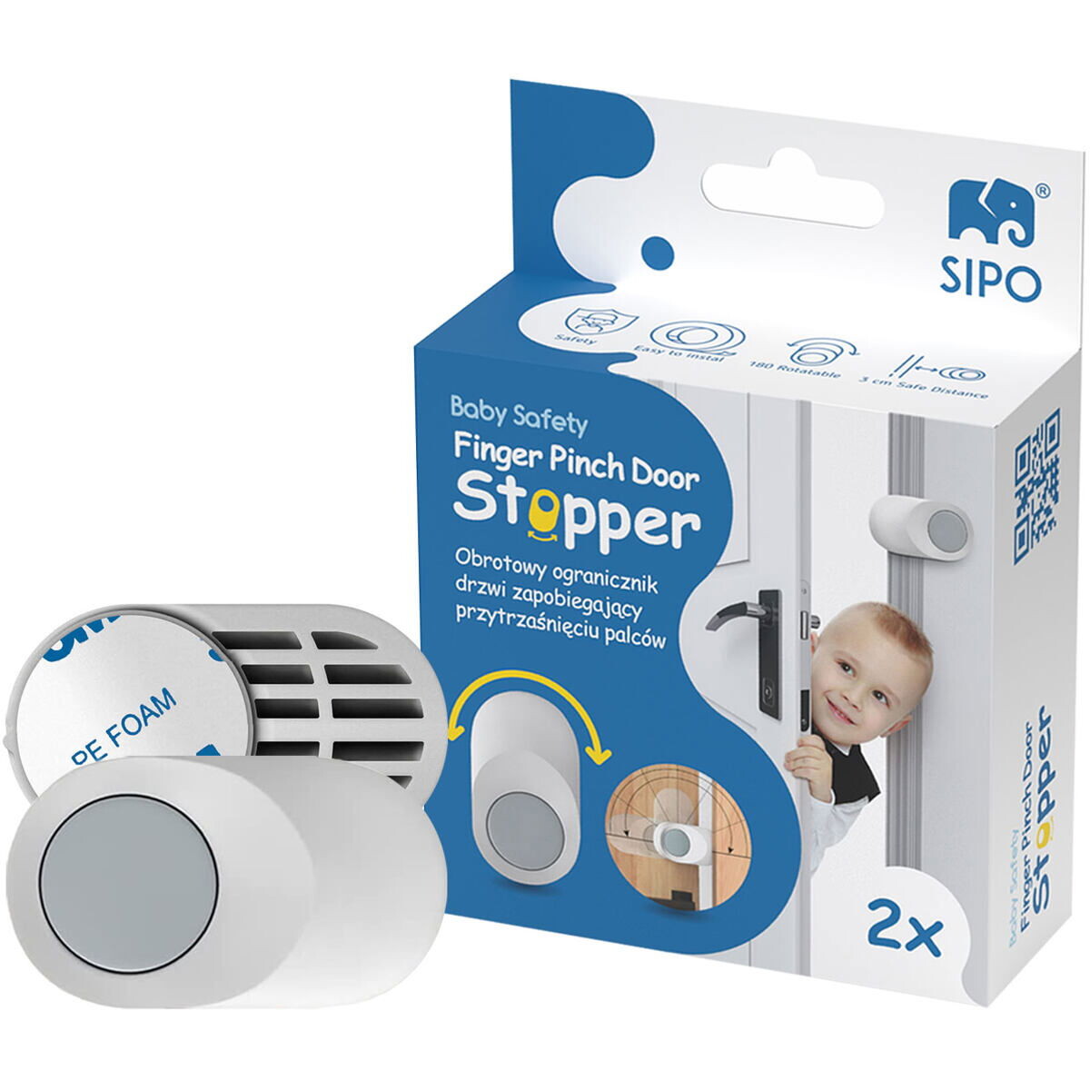 Sipo Dětská otočná zarážka do dveří s nastavením polohy, 2ks