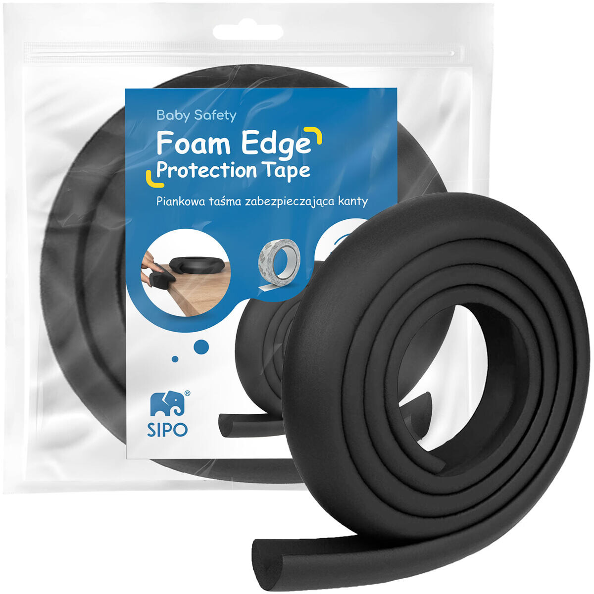 Sipo Ochranná páska pěnová pro ochranu hran a rohů nábytku, 2m, ČERNÁ
