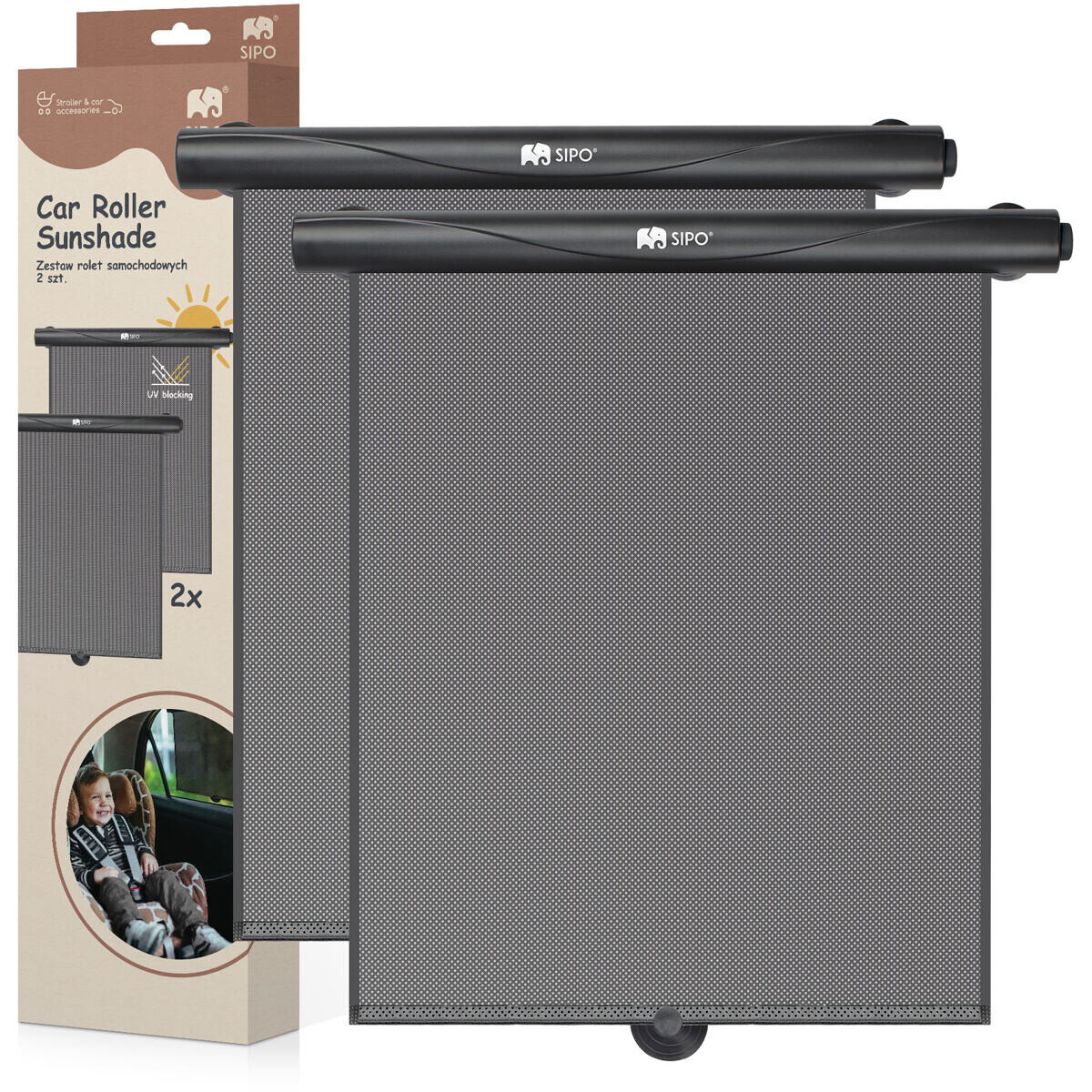 Sipo Sluneční clona roleta, 2ks, černá