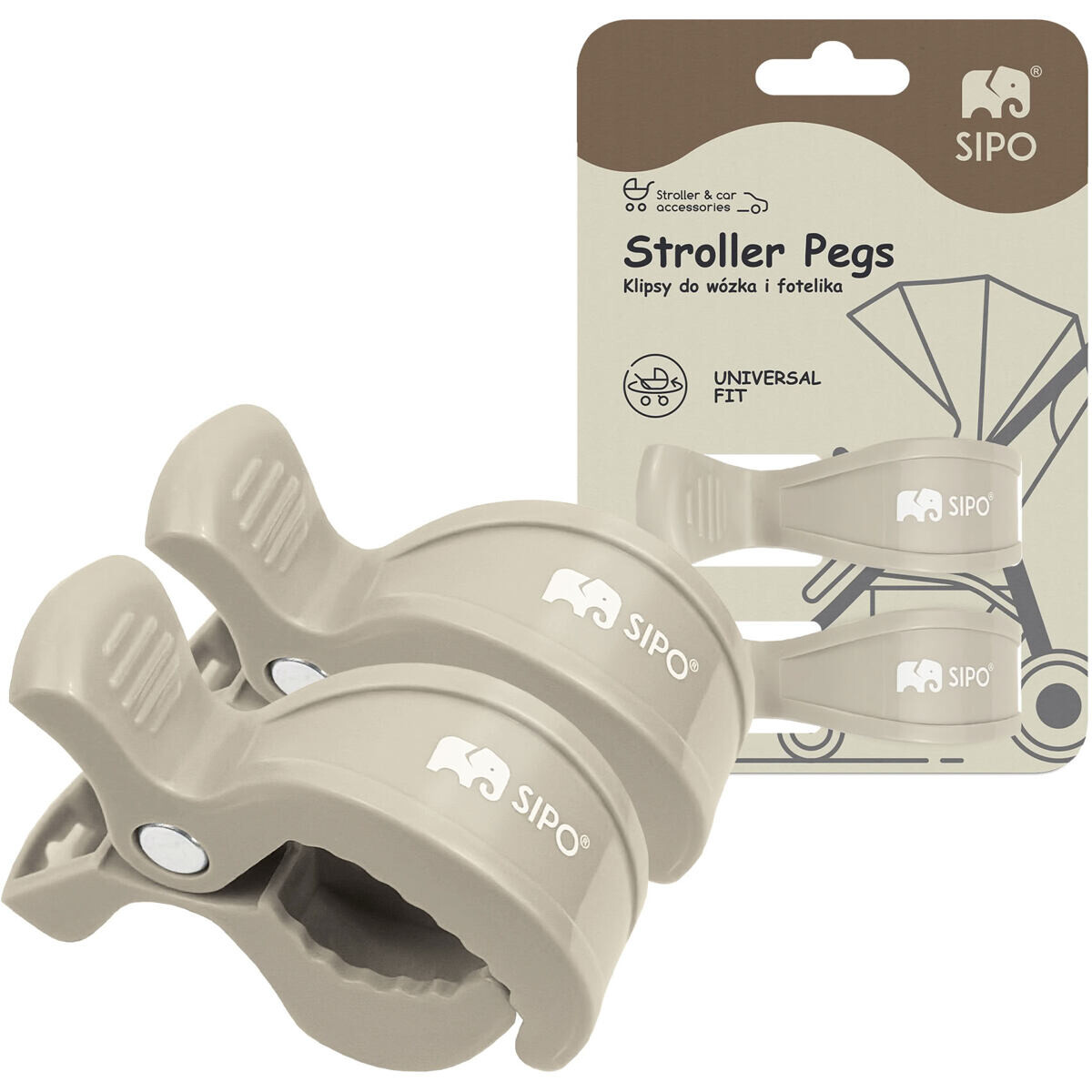 Sipo Klipy na kočárek, 2ks, multifunkční, béžová